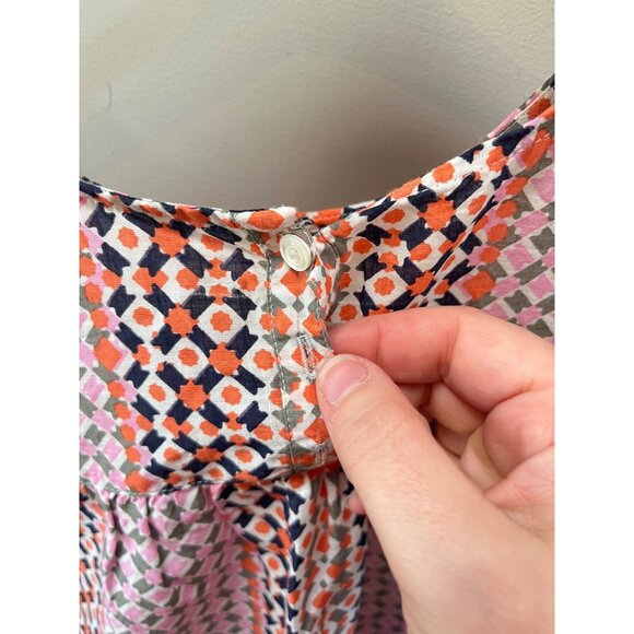 J. Crew Womens Multicolor Geometric Print Short Sleeve Cotton Blouse Size 0 - Picture 6 of 7